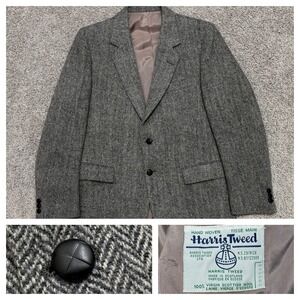 VTG Harris Tweed Blazer Sports Coat Jacket Gray Herringbone Scotland Mens ~44?